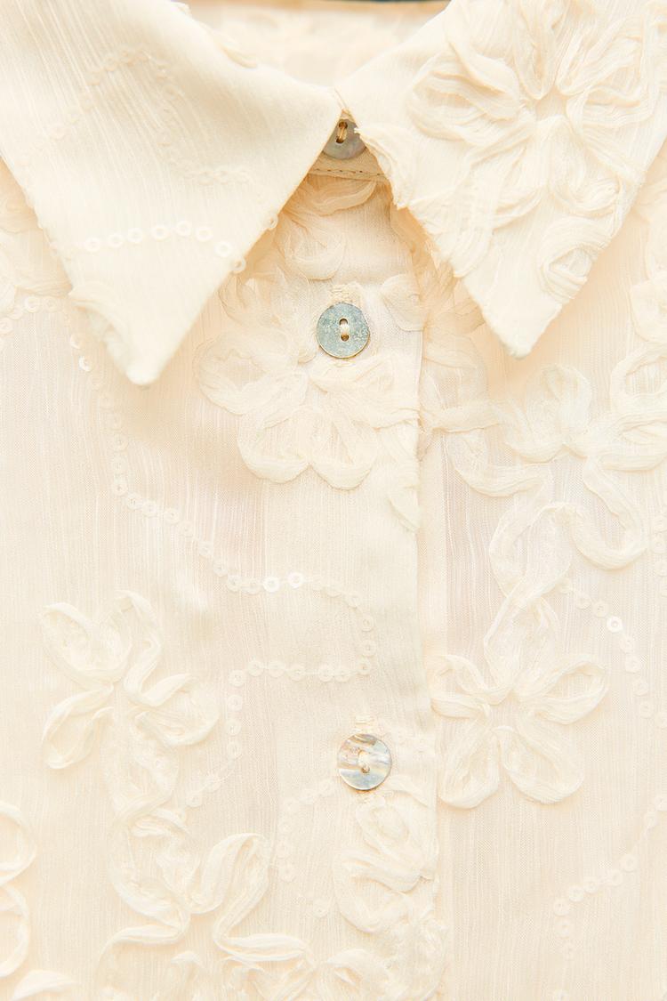 ZARA Semi Sheer Textured Shirt With Sequins