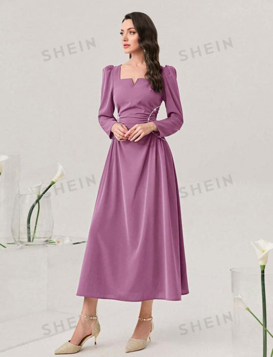 SHEIN MODELEY  sweetheart Neck Puff  sleeeve ruched front formal dress