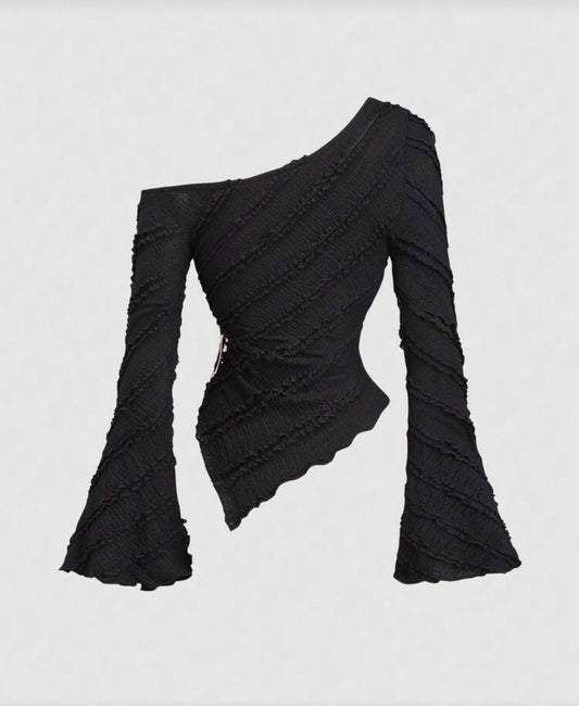 Shein Women Textured fabric Asymmetric Hem Long Shirt