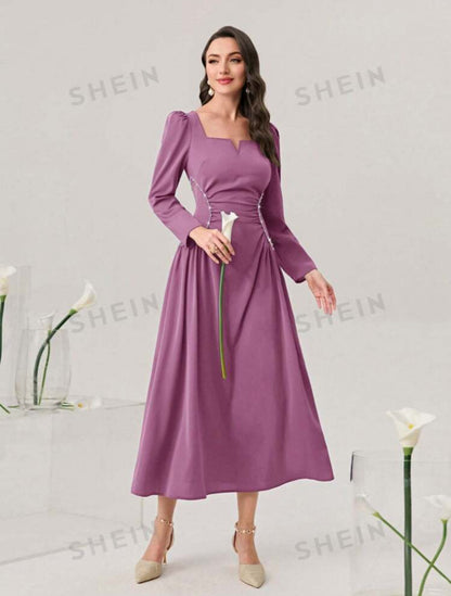 SHEIN MODELEY  sweetheart Neck Puff  sleeeve ruched front formal dress