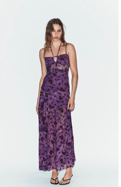 Zara Long Flocked Tulle Dress