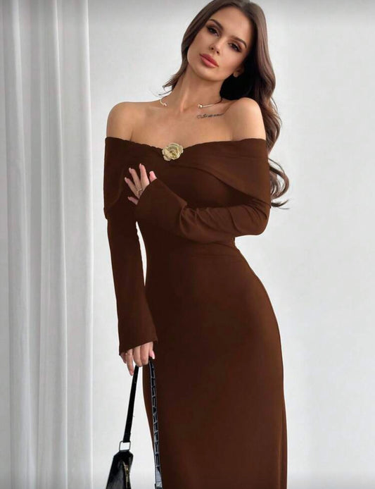Shein Sophisticated romantic fashion off Shoulder Metal Décor Dress