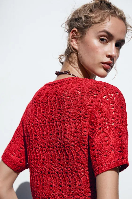 ZARA Open Knit cardigan-Red