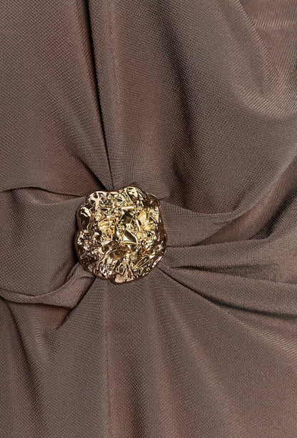 Zara Draped Dress With Hardware Brown