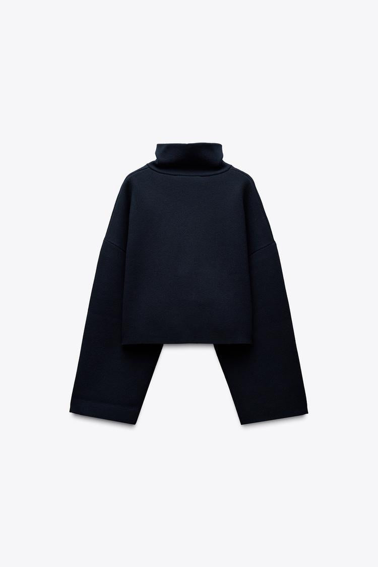 ZARA Short Sweatshirt With Piping-Navy Blue