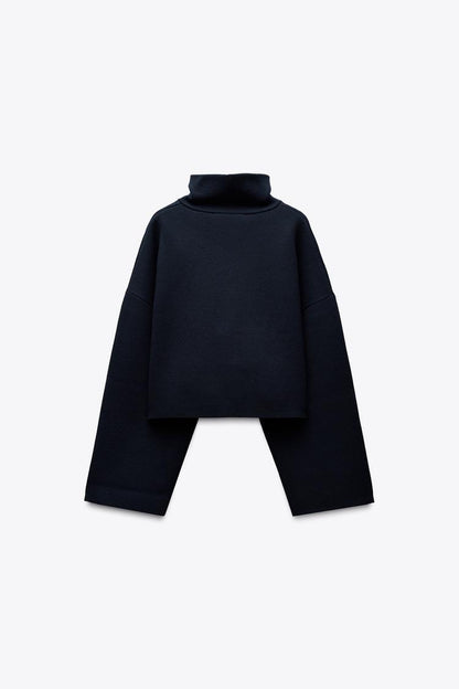 ZARA Short Sweatshirt With Piping-Navy Blue