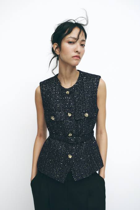 ZARA Belted Sequin Structured Vest