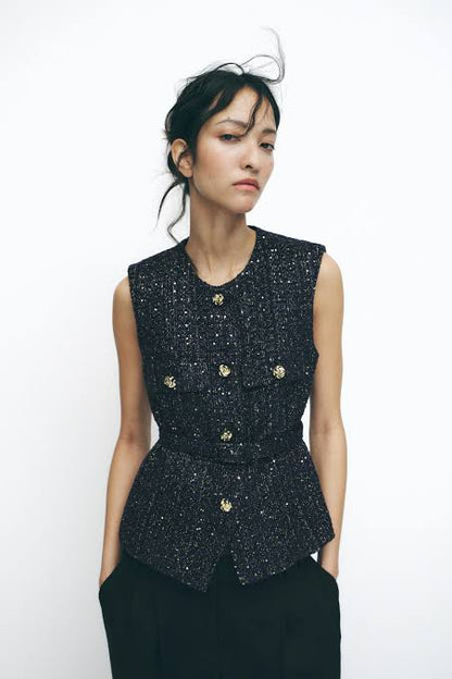 ZARA Belted Sequin Structured Vest