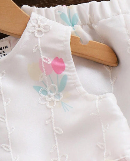 SHEIN Baby Girls Tulip Printed Sleeve Top And Pants Set