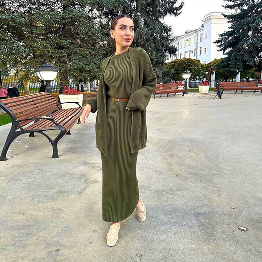 SHEIN 2pcs Textured Winter Dress with Belt