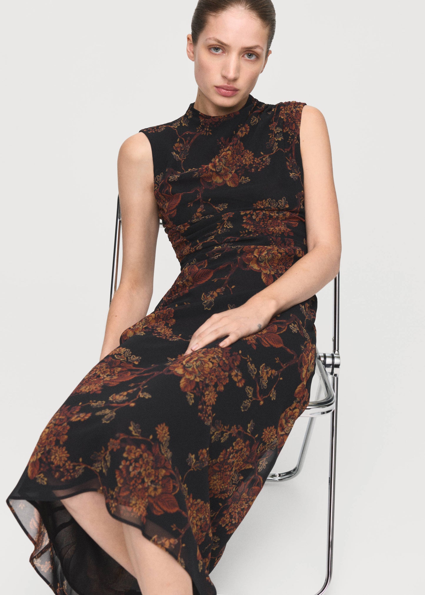Zara Ruched Floral Print Dress