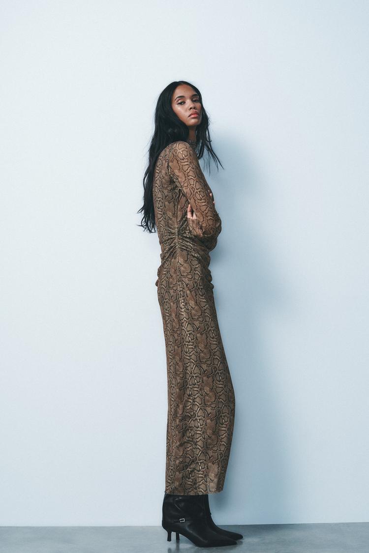 ZARA Draped Tulle Dress -Snake/Tan