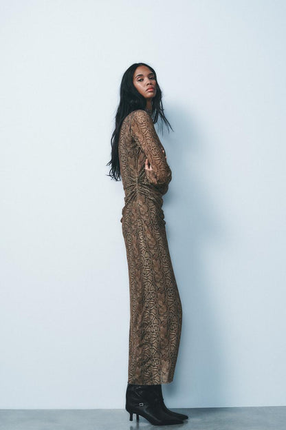 ZARA Draped Tulle Dress -Snake/Tan