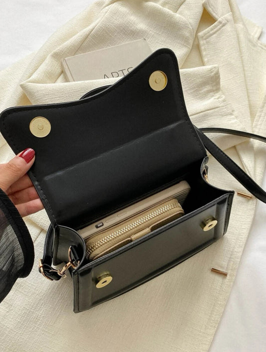 SHEIN Fashionable Solid Color Retro flip Cover Black