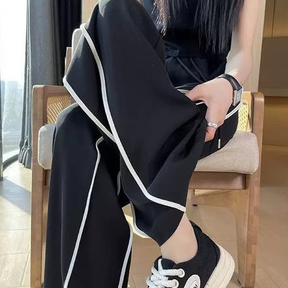 SHEIN Contrast Stripe Wide Leg Trousers white/black