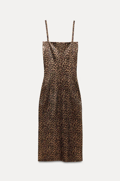 ZARA Knit Foil Dress With Animal Print -Leopard