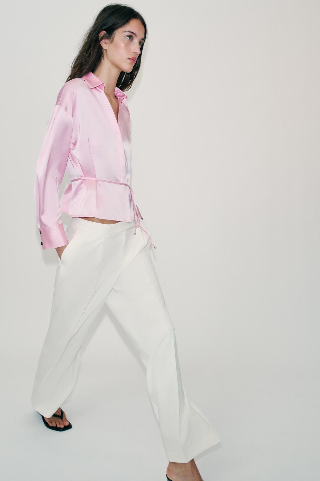 Zara Satin Blouse With Thin Belt