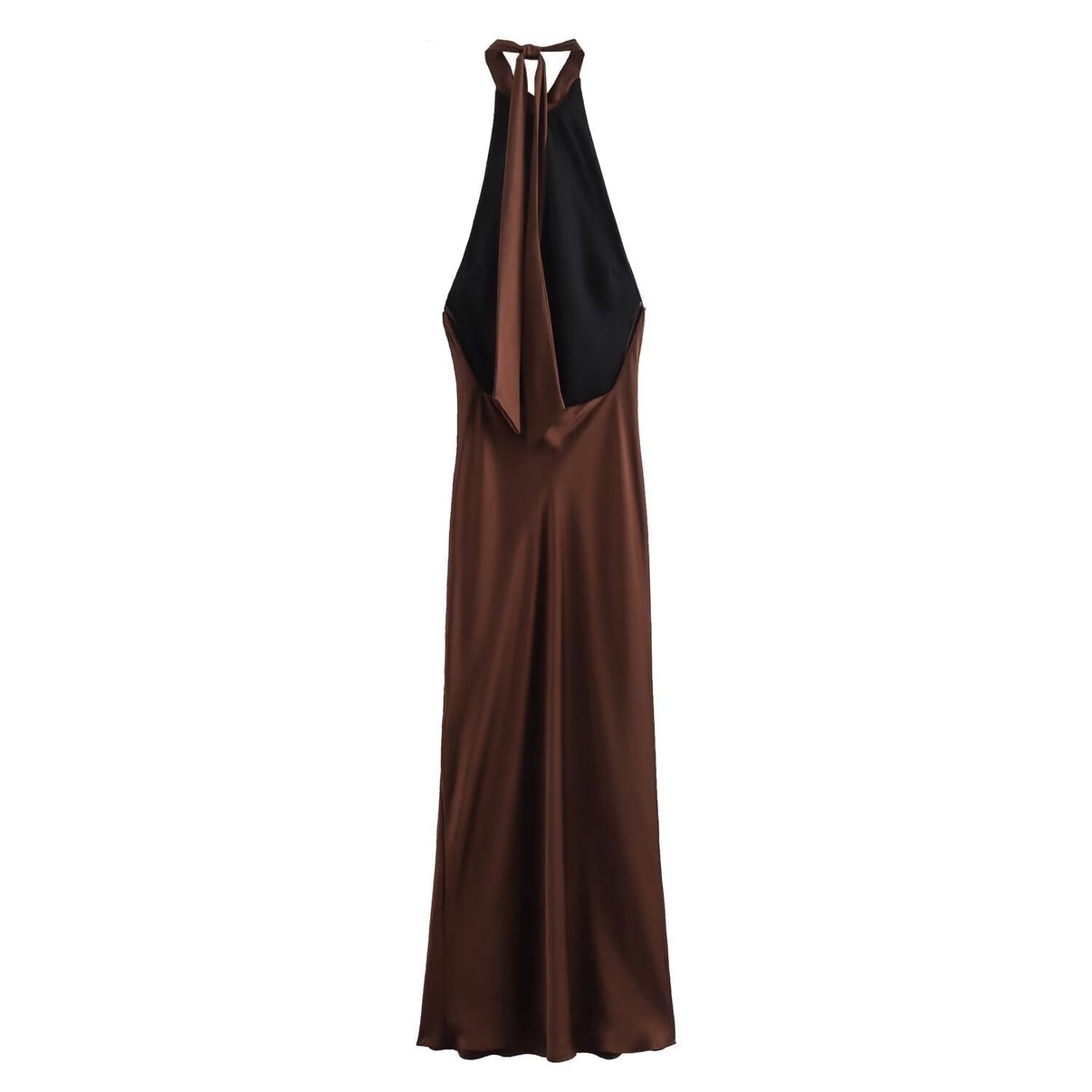 Zara Satin Halter Dress -Chocolate