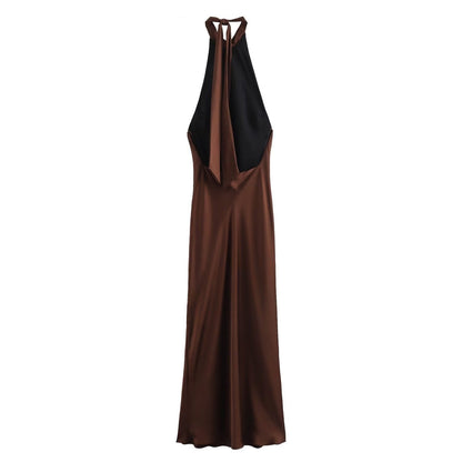 Zara Satin Halter Dress -Chocolate