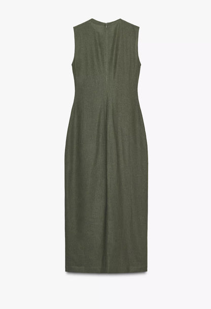 Zara Linen Blend Midi Dress With Belt