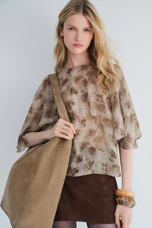 ZARA ZW Collection Flowing Cape Blouse -Brown