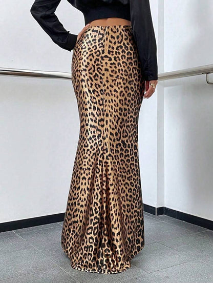Shein Glamine Leopard Print Mermaid Hem Skirt