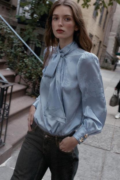 Zara Satin Finished Jacquard Shirt With Bows