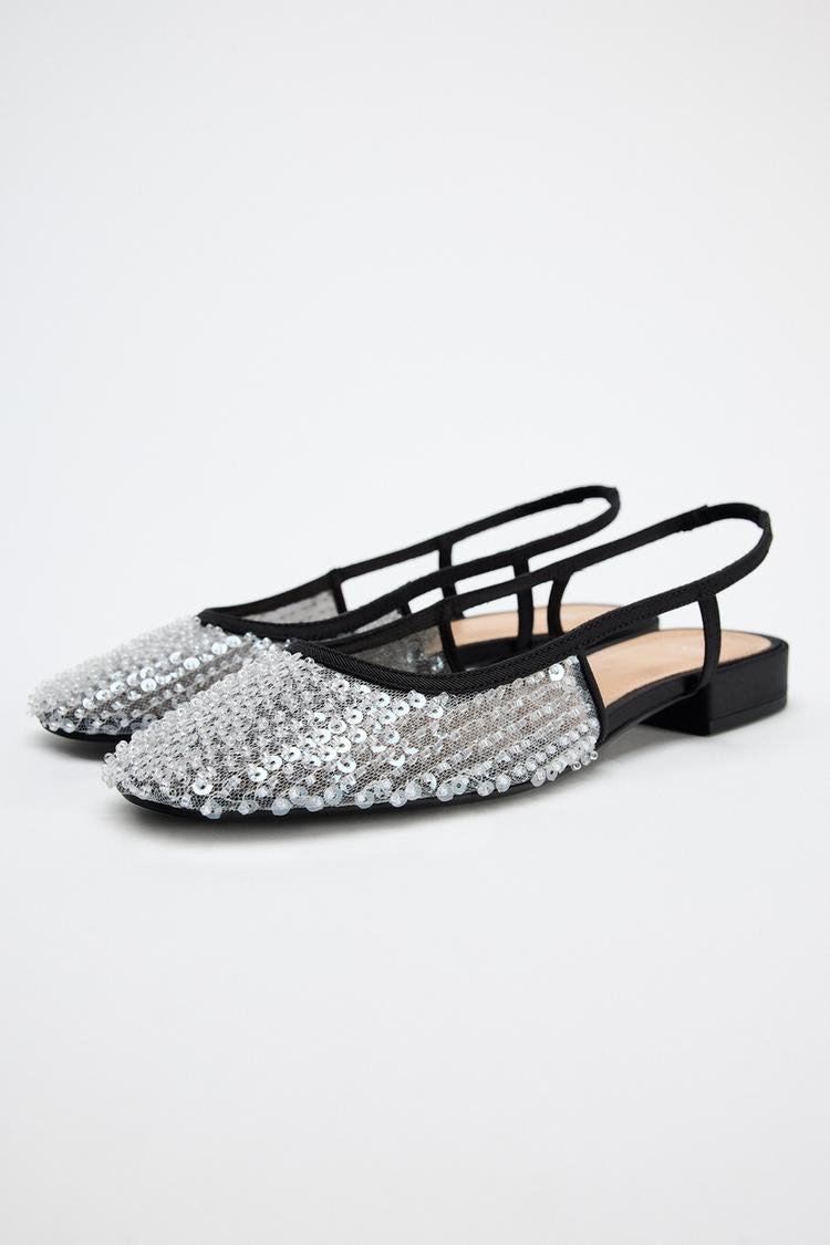 ZARA Sequined Open Back Shoes