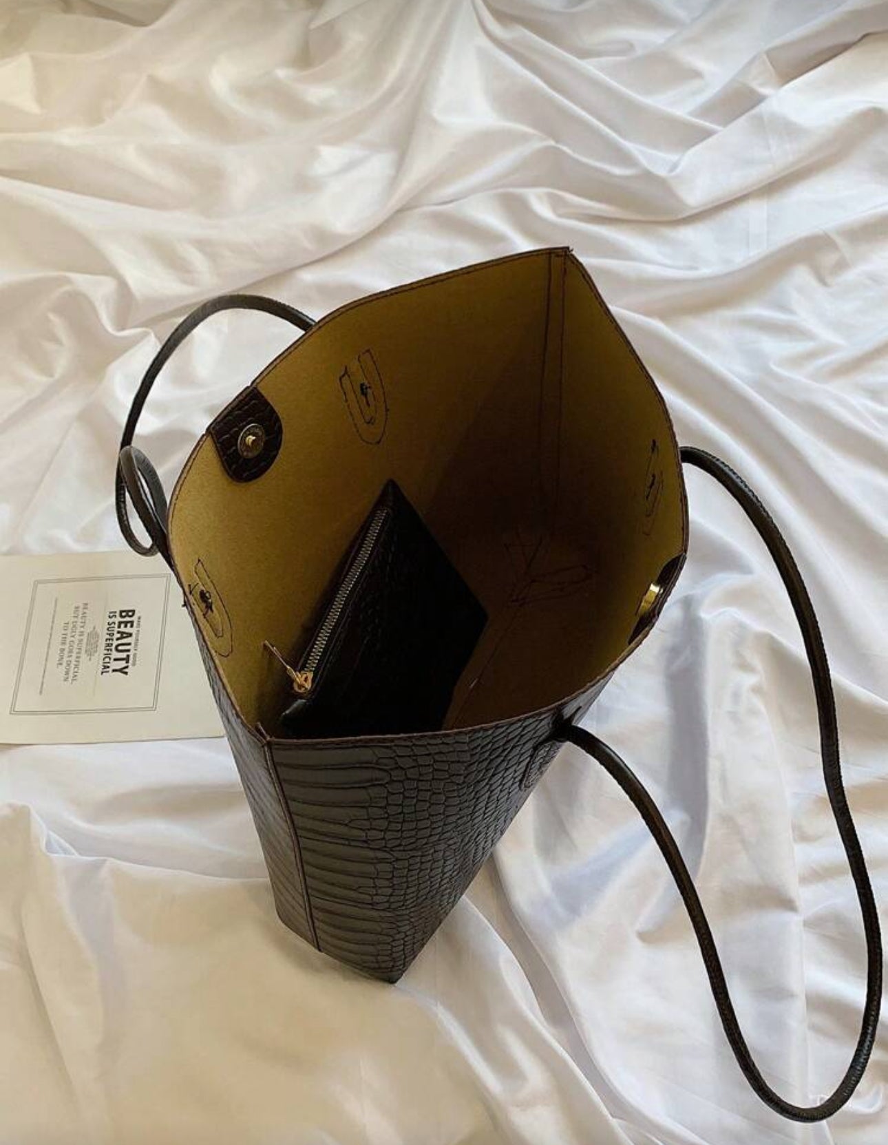 SHEIN Crocodile Printed Shoulder Tote Bag