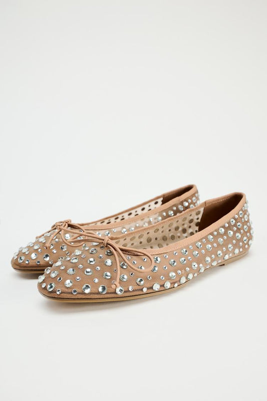 ZARA Shiny Rhinestone Mesh Ballet Flats
