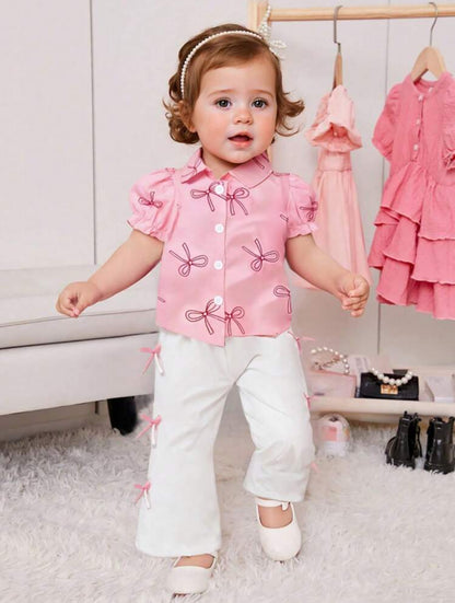 SHEIN Baby Girls Korean Style Cute Butterfly Print Short Sleeve
