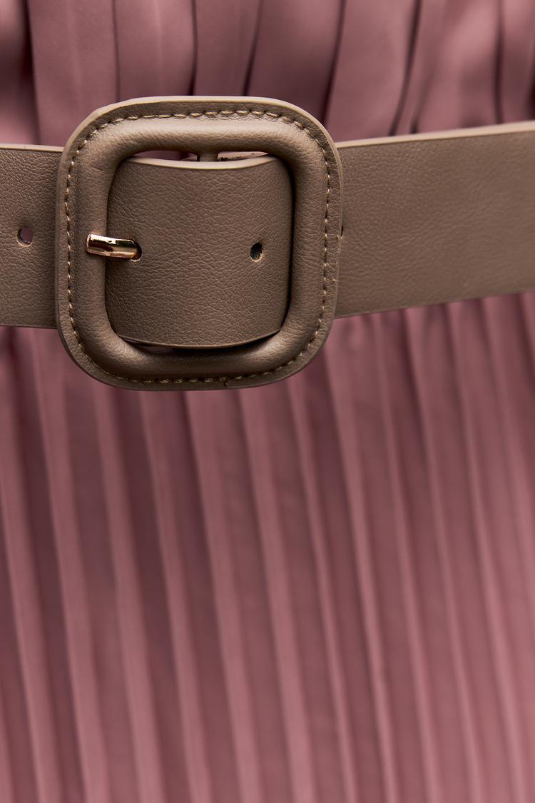 ZARA Pleated Dress With Belt - Marsala