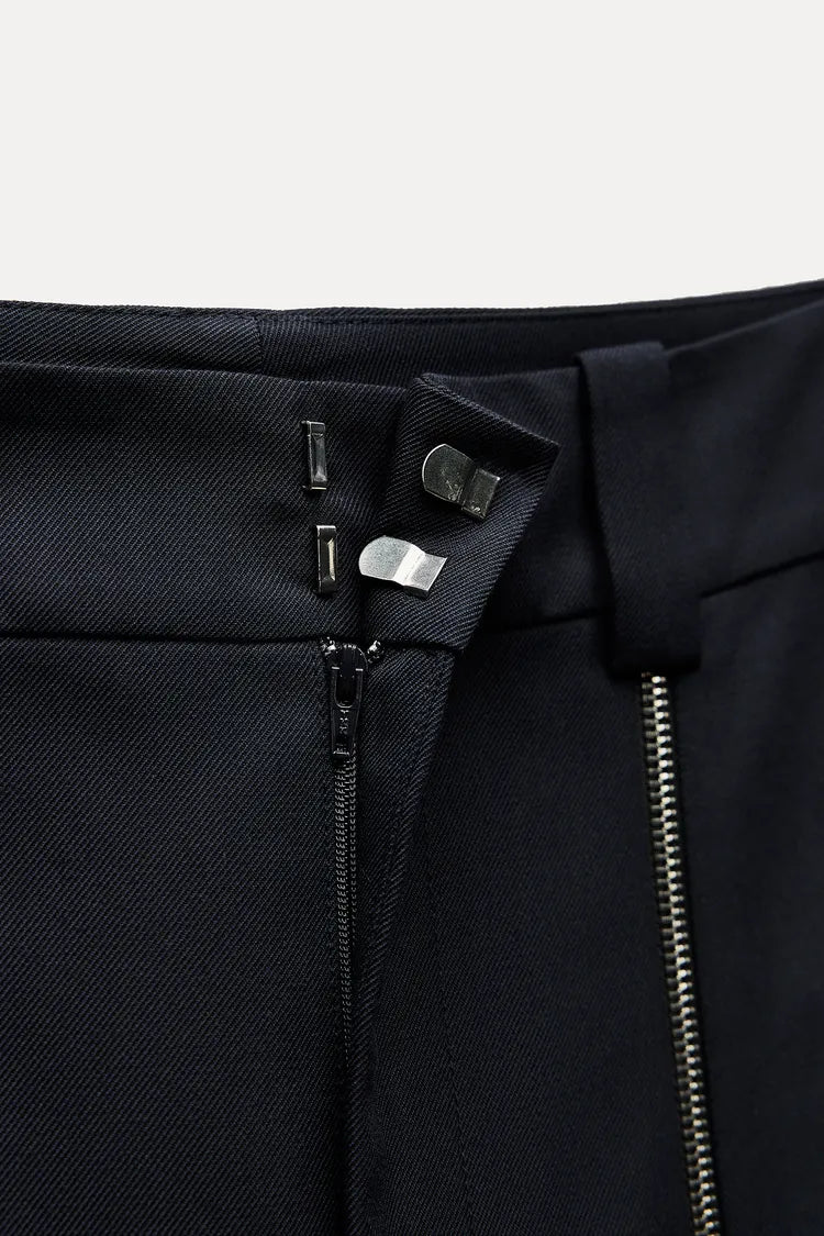 ZARA ZW Collection Straight Trouser With Zip -Blue