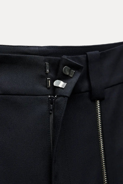 ZARA ZW Collection Straight Trouser With Zip -Blue