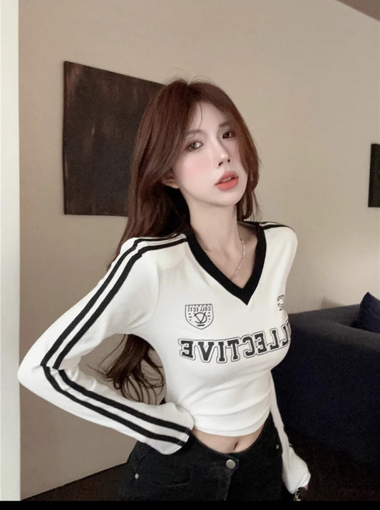 Shein Korean Sports Full Sleeves T-shirt