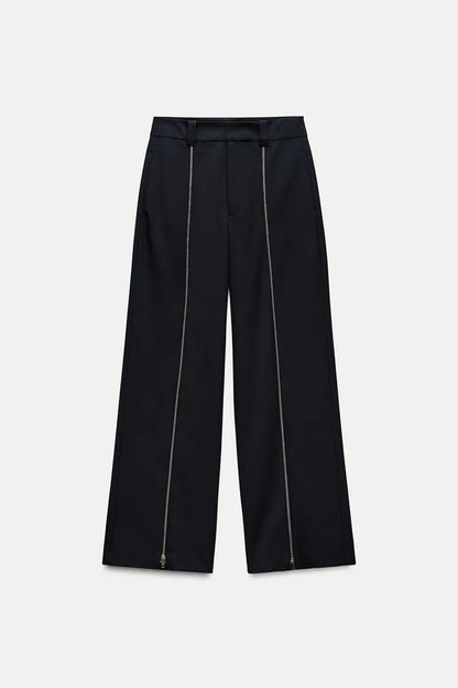 ZARA ZW Collection Straight Trouser With Zip -Blue