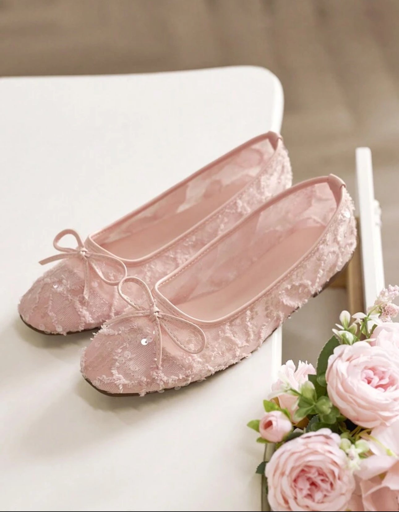 Shein Cuccoo Hitchd Women Round Toe Comfortable Bow Sequin Pink