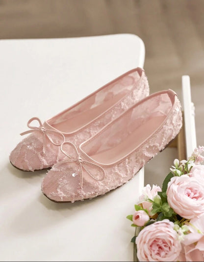 Shein Cuccoo Hitchd Women Round Toe Comfortable Bow Sequin Pink
