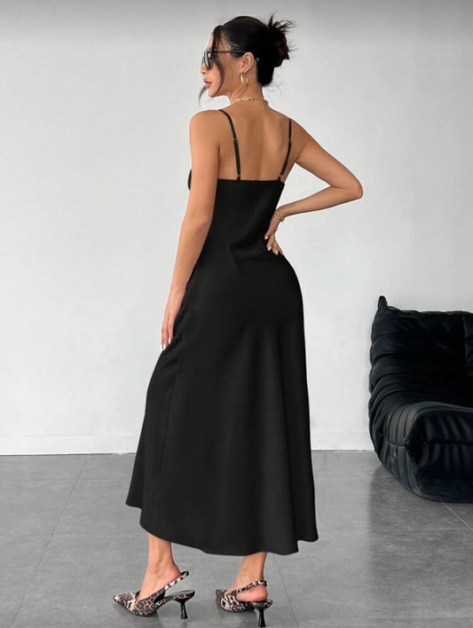 Shein Solid color Swing collar Satin Dress