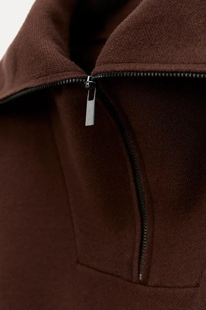 ZARA Side Stripe Knit SweatShirt-Chocolate