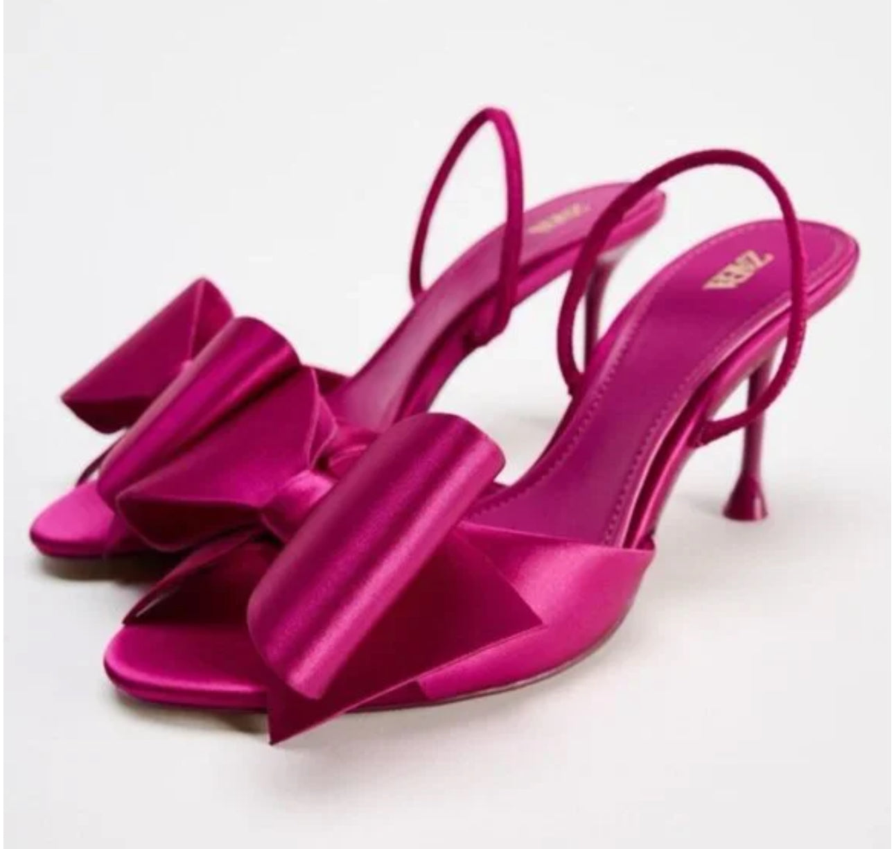 ZARA Satin Heeled Sandals With Bow-Pink