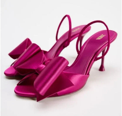 ZARA Satin Heeled Sandals With Bow-Pink