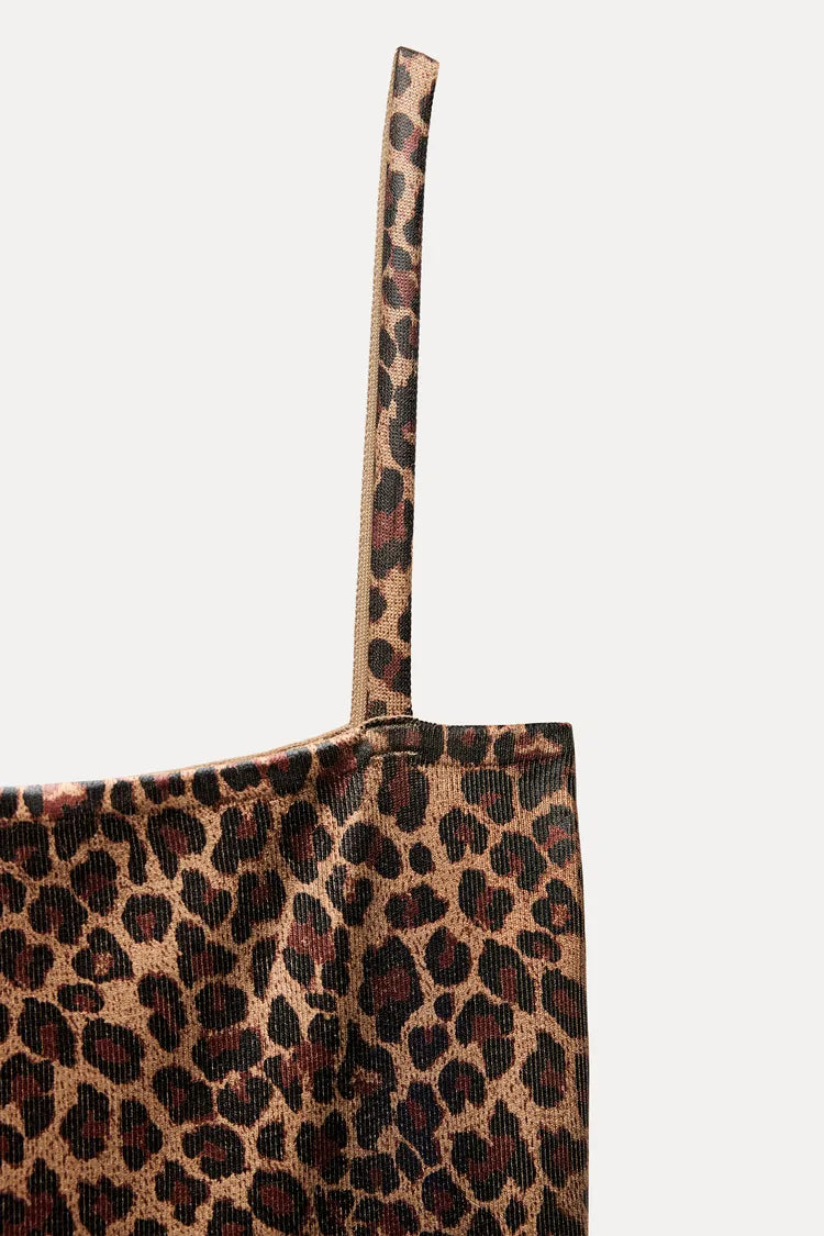 ZARA Knit Foil Dress With Animal Print -Leopard