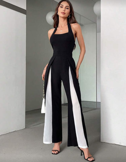 Shein HalterNeck Black And White Color Patchwork Dress