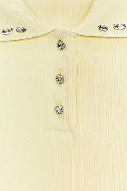 Zara Jewel Collar Ribbed Polo Yellow