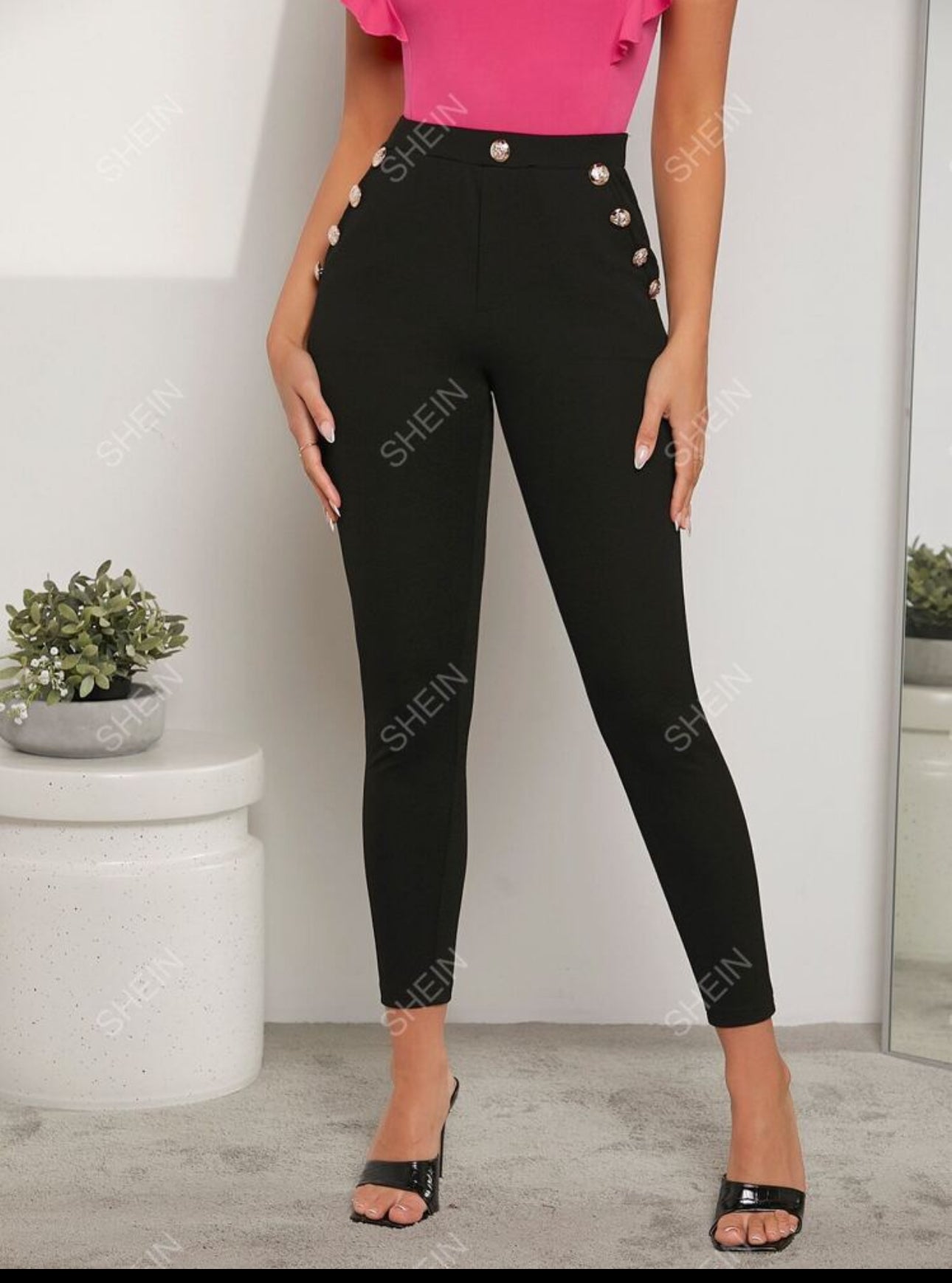 SHEIN Prive button skinny pants
