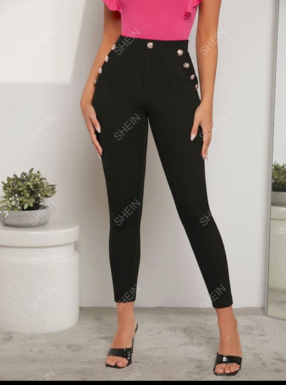 SHEIN Prive button skinny pants