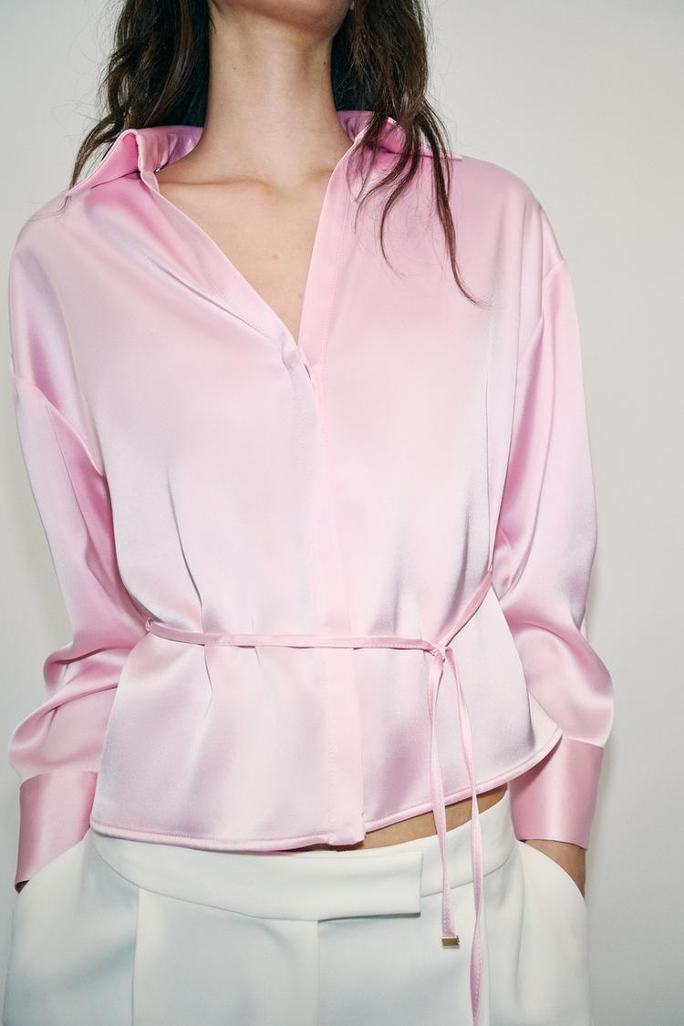 Zara Satin Blouse With Thin Belt