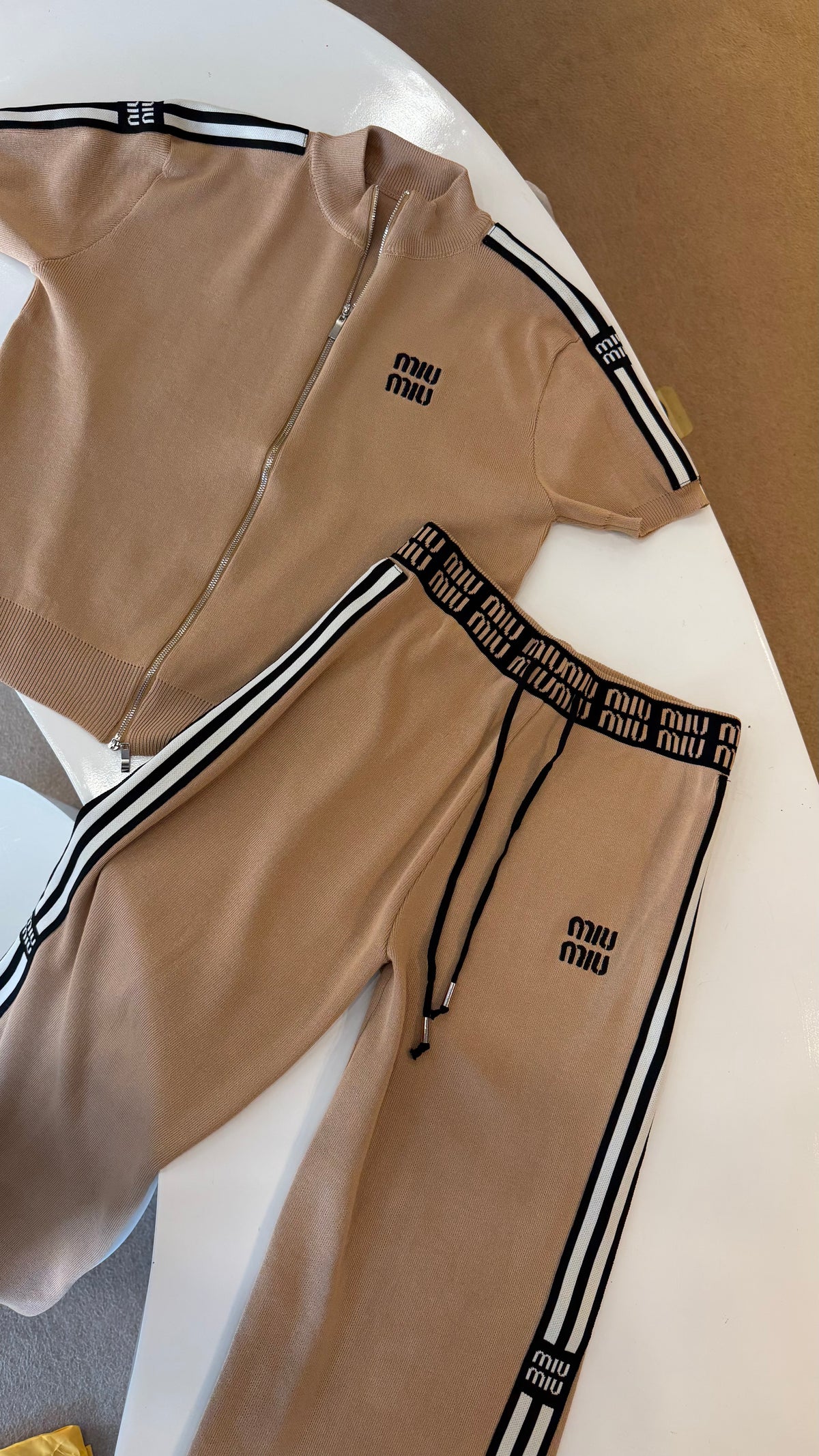 MIU MIU Signature Stripe Cord Set Brown-Dupe