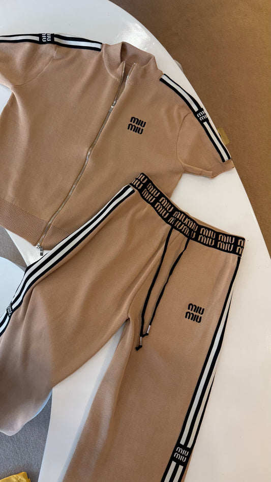 MIU MIU Signature Stripe Cord Set Brown-Dupe